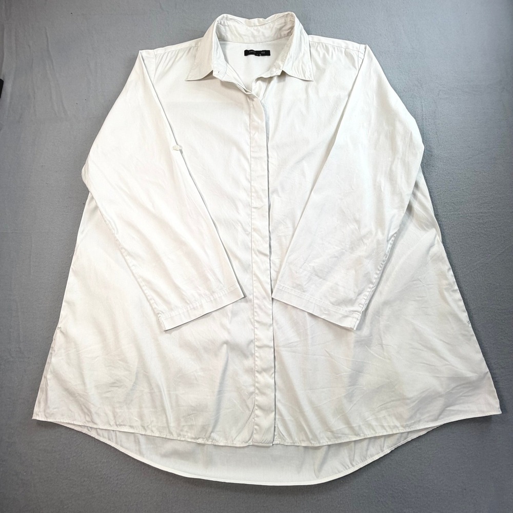 Lafayette 148 New York Marla White Tunic Shirt L Hidden Placket Oversized Poplin - Picture 2 of 9